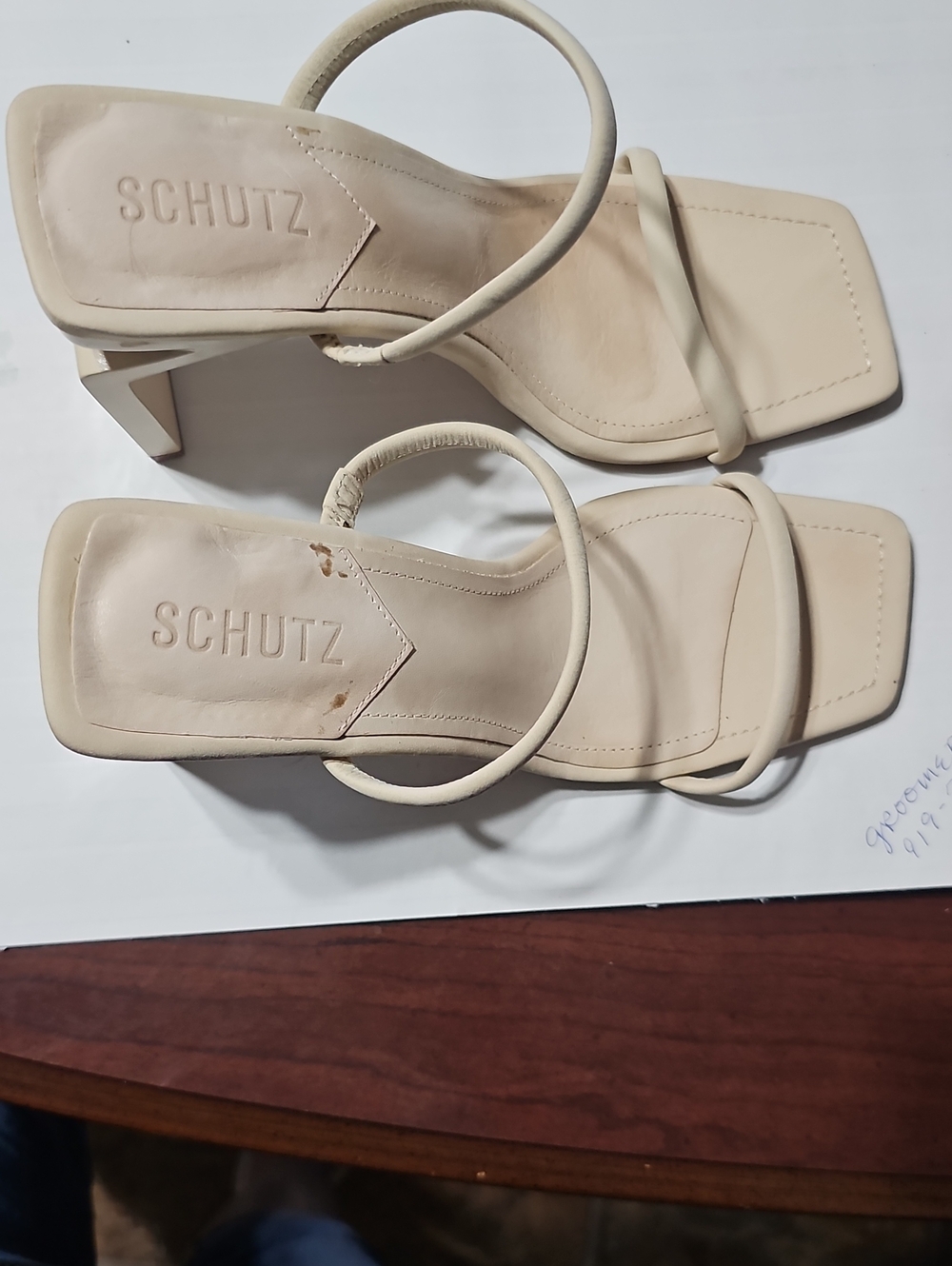 SCHUTZ Beige Strappy Square-Toe Heeled Sandals